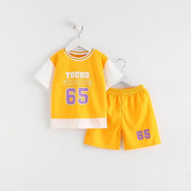 Boys Clothes Sets Summer Breathable Tracksuit Fashion Children's Sports Two Piece Set T-shirt + Shorts Suits - Mom & Kids