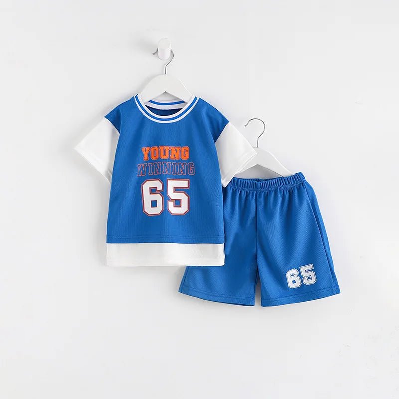 Boys Clothes Sets Summer Breathable Tracksuit Fashion Children's Sports Two Piece Set T-shirt + Shorts Suits - Mom & Kids