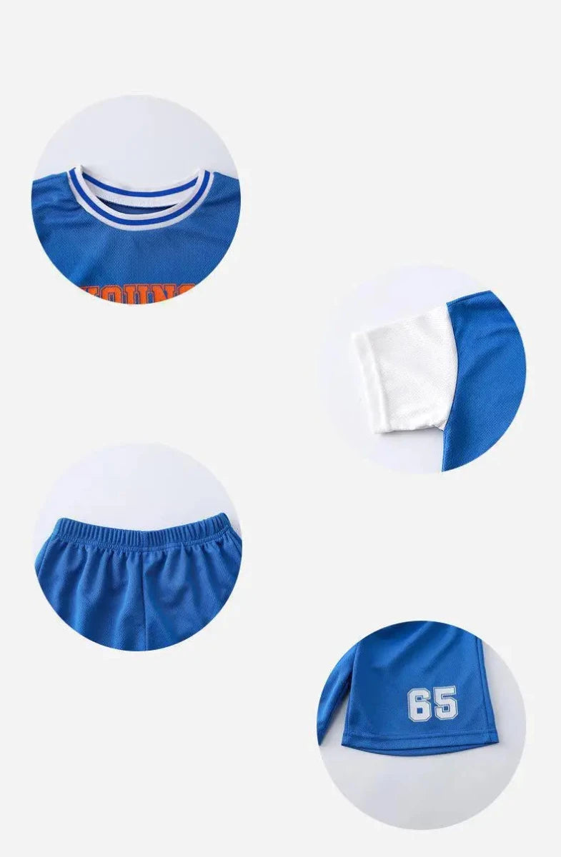Boys Clothes Sets Summer Breathable Tracksuit Fashion Children's Sports Two Piece Set T-shirt + Shorts Suits - Mom & Kids