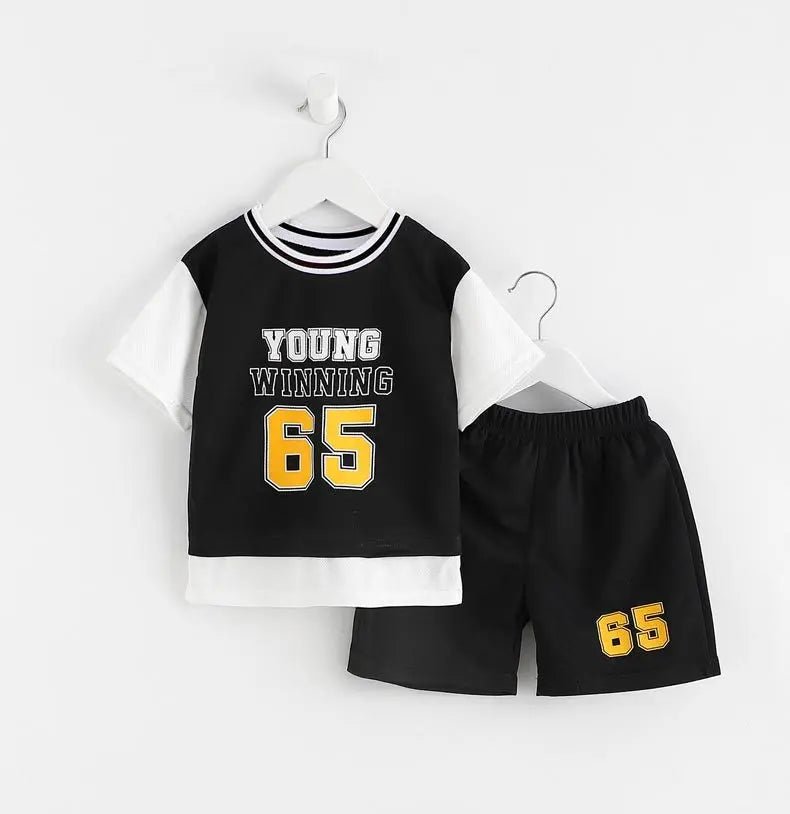 Boys Clothes Sets Summer Breathable Tracksuit Fashion Children's Sports Two Piece Set T-shirt + Shorts Suits - Mom & Kids