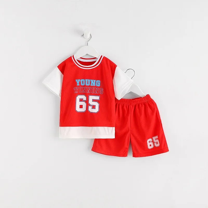 Boys Clothes Sets Summer Breathable Tracksuit Fashion Children's Sports Two Piece Set T-shirt + Shorts Suits - Mom & Kids