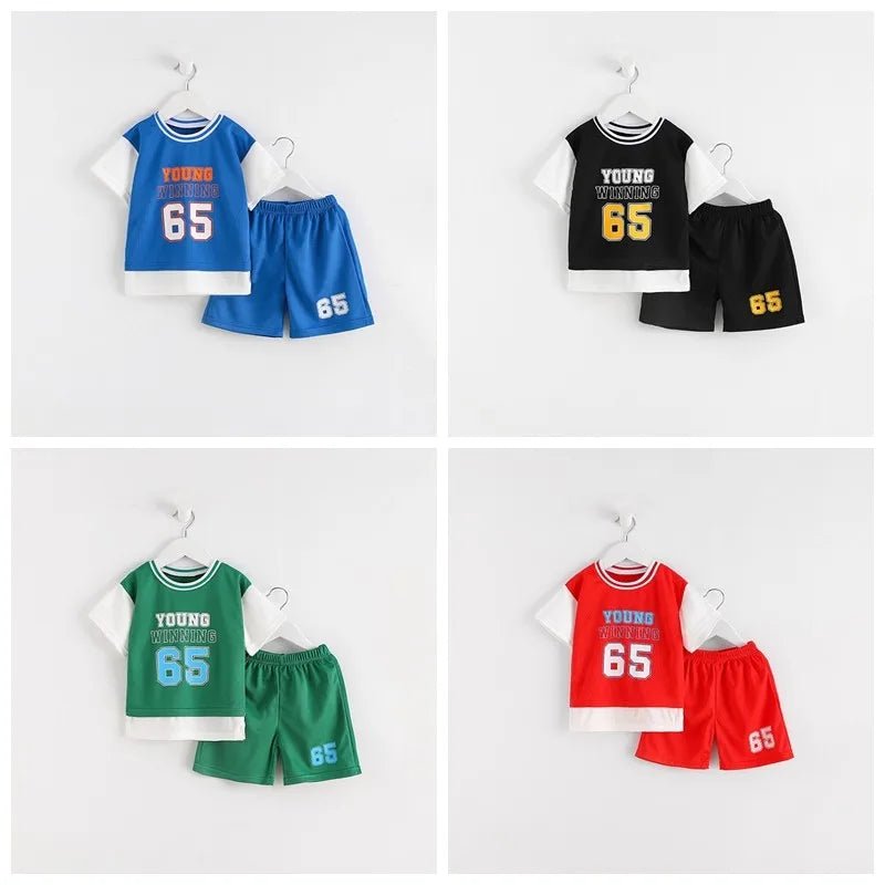 Boys Clothes Sets Summer Breathable Tracksuit Fashion Children's Sports Two Piece Set T-shirt + Shorts Suits - Mom & Kids