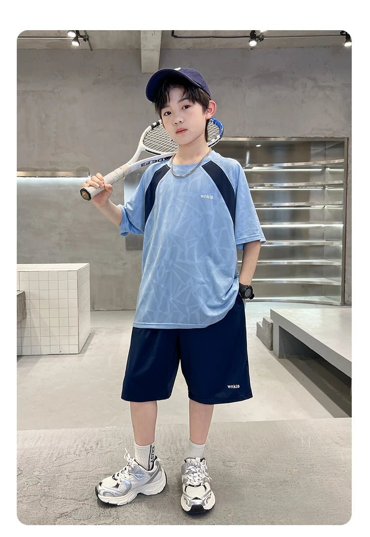 Boys Clothes Sets Summer Kids Sport Short Sleeve T-shirt + Shorts 2 Pieces Suit Teenage Child Outfits For 5 6 8 10 12 14 Years - Mom & Kids