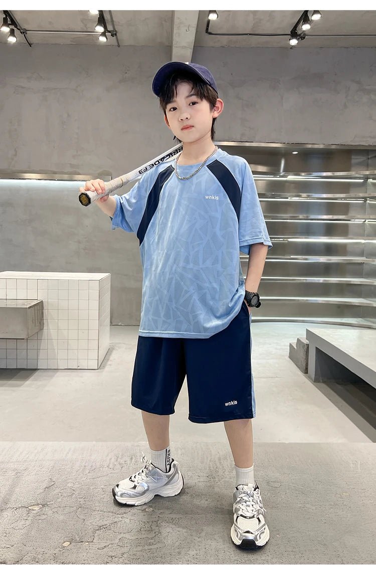 Boys Clothes Sets Summer Kids Sport Short Sleeve T-shirt + Shorts 2 Pieces Suit Teenage Child Outfits For 5 6 8 10 12 14 Years - Mom & Kids