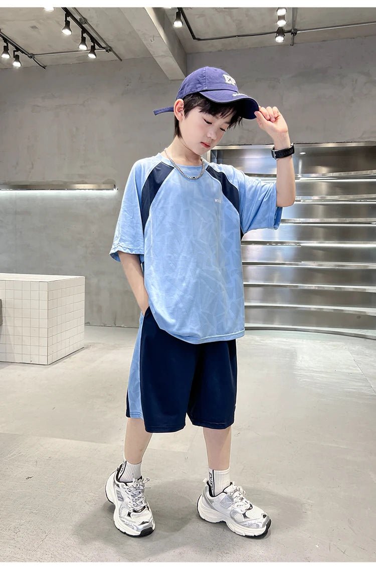 Boys Clothes Sets Summer Kids Sport Short Sleeve T-shirt + Shorts 2 Pieces Suit Teenage Child Outfits For 5 6 8 10 12 14 Years - Mom & Kids