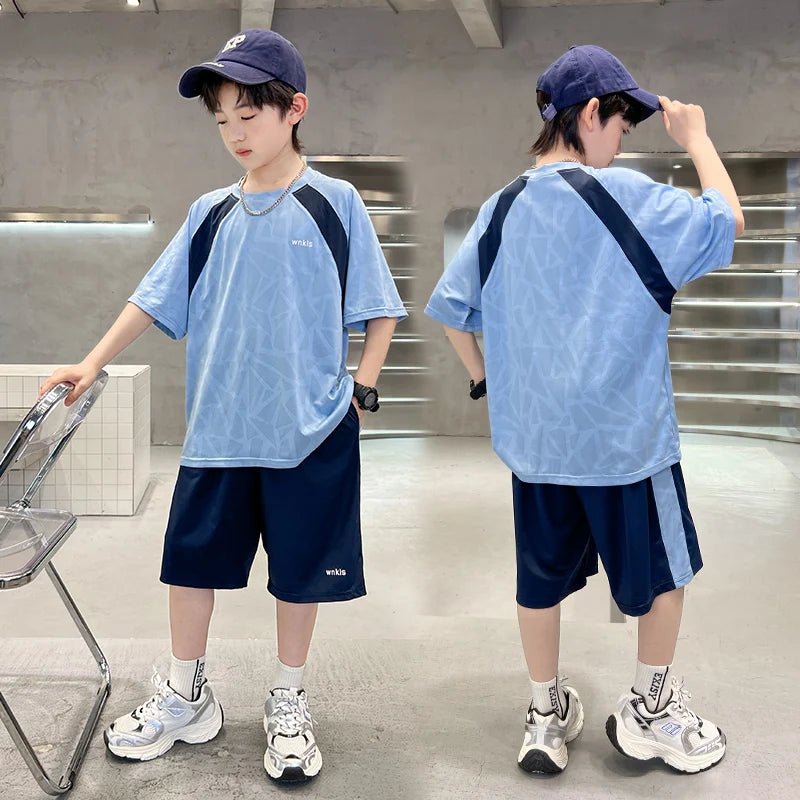 Boys Clothes Sets Summer Kids Sport Short Sleeve T-shirt + Shorts 2 Pieces Suit Teenage Child Outfits For 5 6 8 10 12 14 Years - Mom & Kids