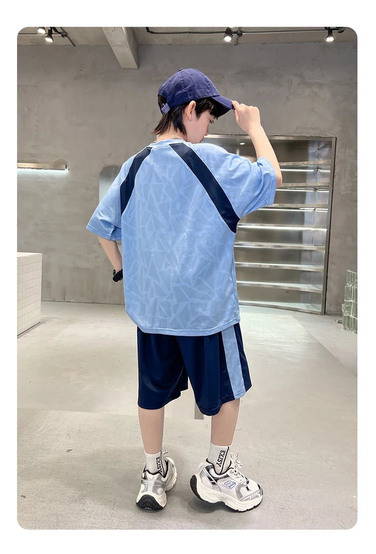 Boys Clothes Sets Summer Kids Sport Short Sleeve T-shirt + Shorts 2 Pieces Suit Teenage Child Outfits For 5 6 8 10 12 14 Years - Mom & Kids