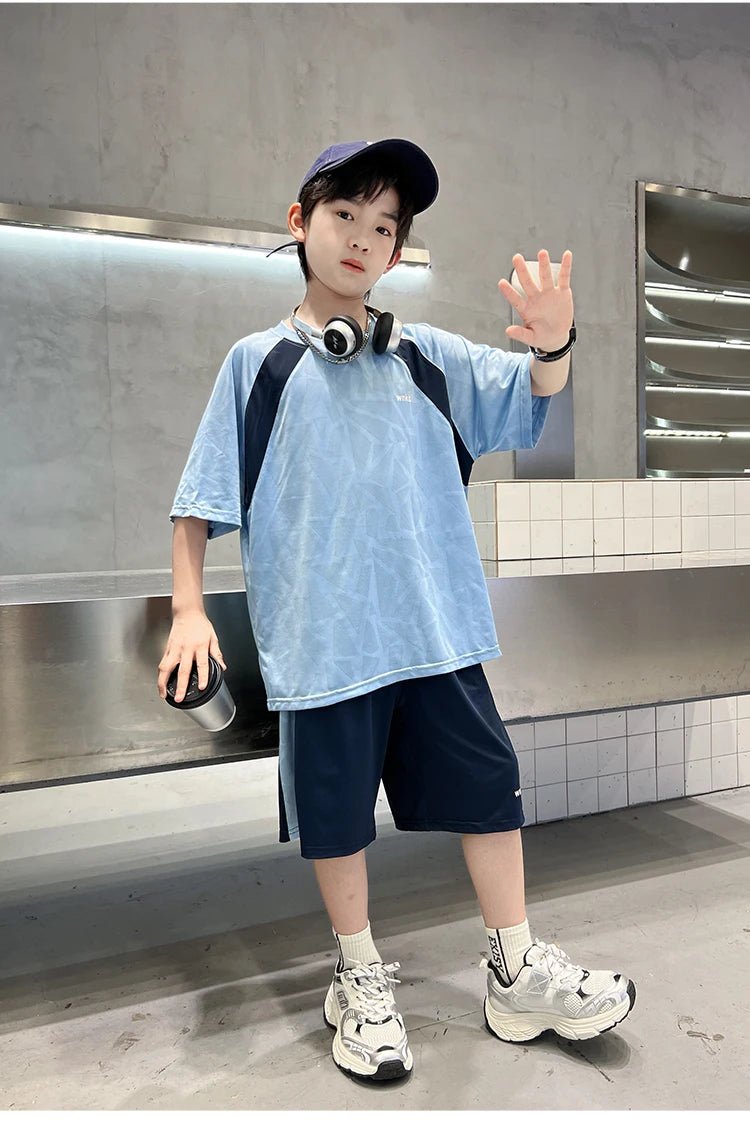Boys Clothes Sets Summer Kids Sport Short Sleeve T-shirt + Shorts 2 Pieces Suit Teenage Child Outfits For 5 6 8 10 12 14 Years - Mom & Kids
