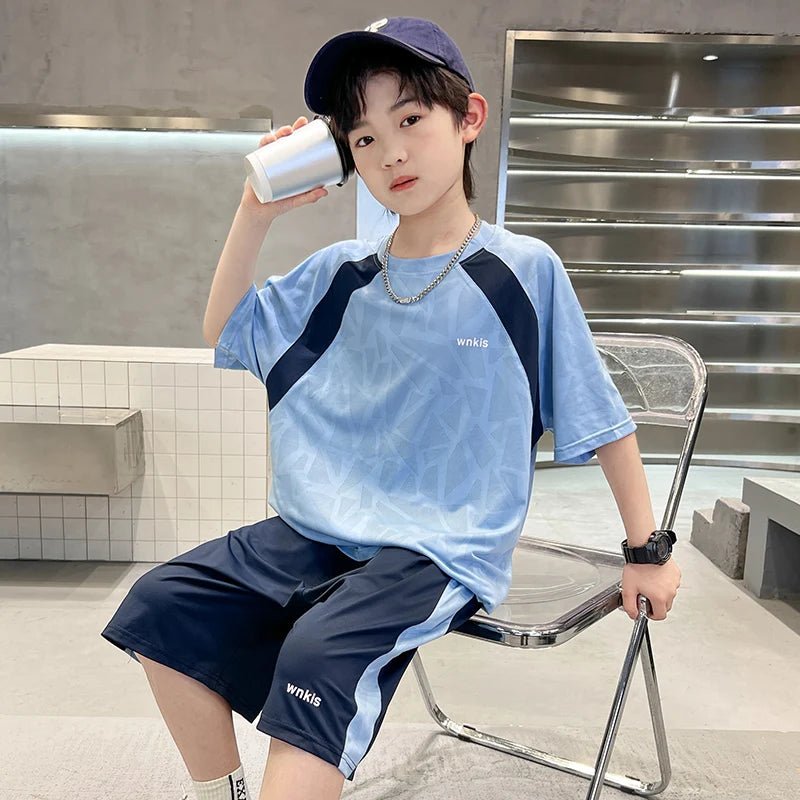 Boys Clothes Sets Summer Kids Sport Short Sleeve T-shirt + Shorts 2 Pieces Suit Teenage Child Outfits For 5 6 8 10 12 14 Years - Mom & Kids