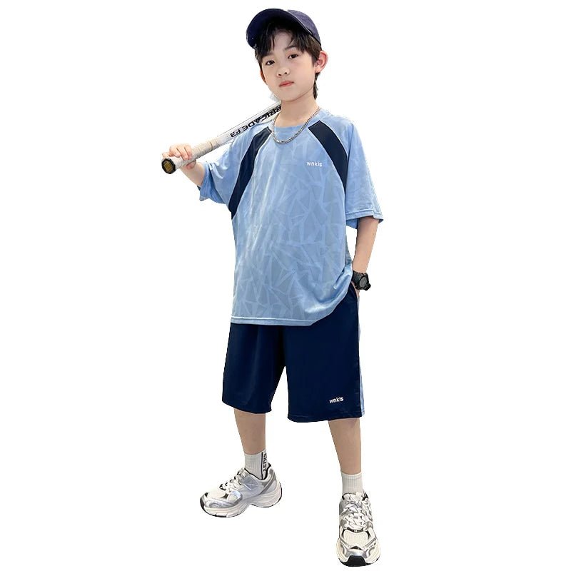 Boys Clothes Sets Summer Kids Sport Short Sleeve T-shirt + Shorts 2 Pieces Suit Teenage Child Outfits For 5 6 8 10 12 14 Years - Mom & Kids