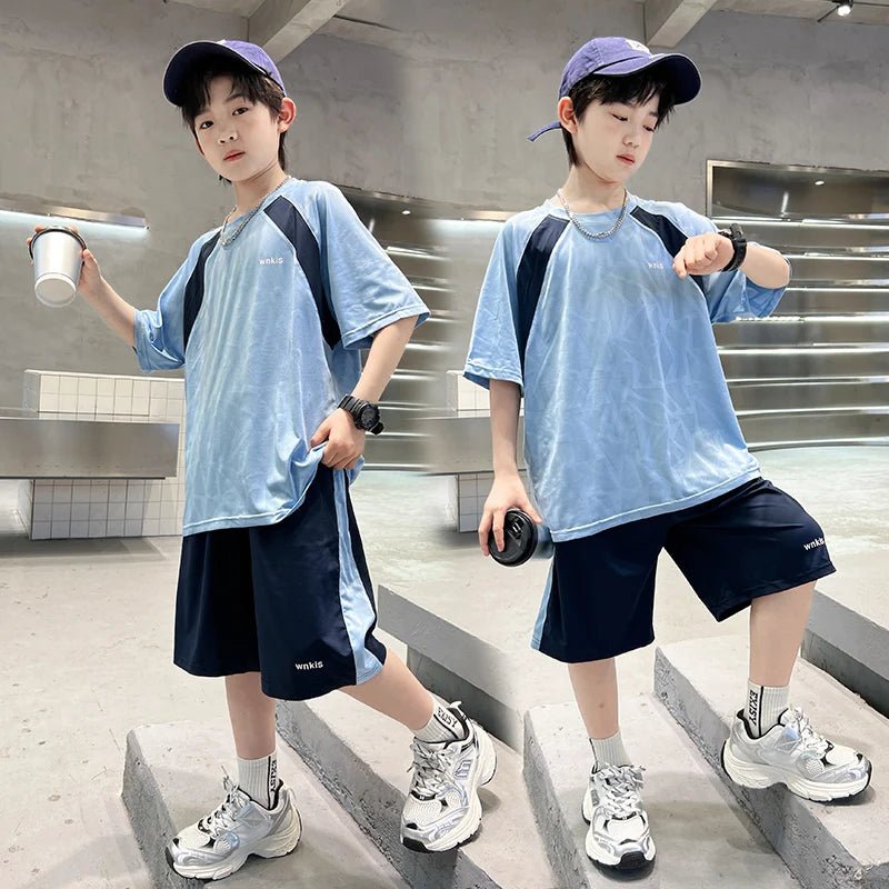 Boys Clothes Sets Summer Kids Sport Short Sleeve T-shirt + Shorts 2 Pieces Suit Teenage Child Outfits For 5 6 8 10 12 14 Years - Mom & Kids
