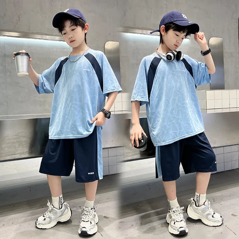 Boys Clothes Sets Summer Kids Sport Short Sleeve T-shirt + Shorts 2 Pieces Suit Teenage Child Outfits For 5 6 8 10 12 14 Years - Mom & Kids