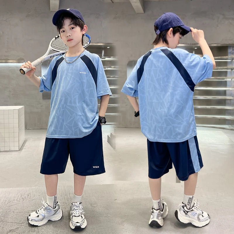 Boys Clothes Sets Summer Kids Sport Short Sleeve T-shirt + Shorts 2 Pieces Suit Teenage Child Outfits For 5 6 8 10 12 14 Years - Mom & Kids
