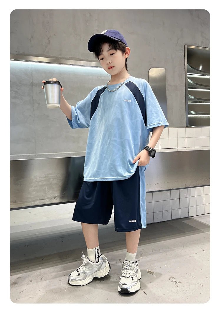 Boys Clothes Sets Summer Kids Sport Short Sleeve T-shirt + Shorts 2 Pieces Suit Teenage Child Outfits For 5 6 8 10 12 14 Years - Mom & Kids