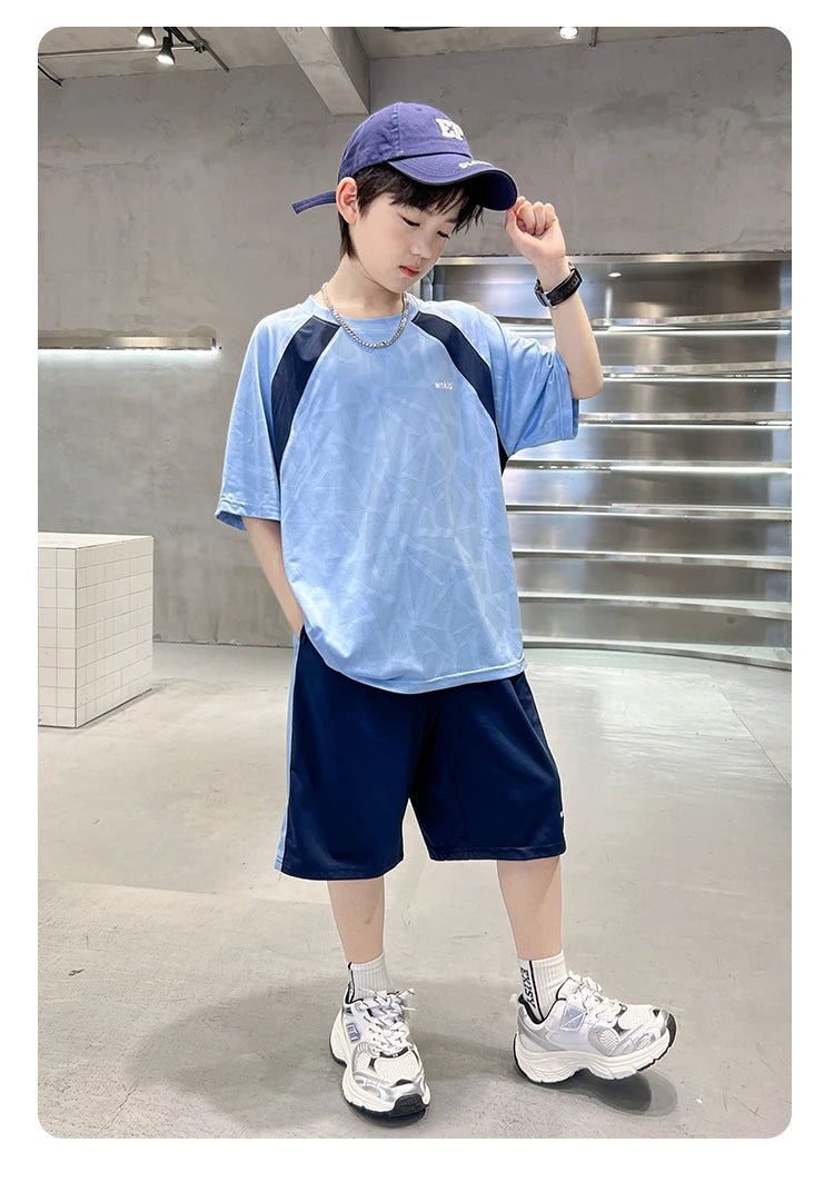 Boys Clothes Sets Summer Kids Sport Short Sleeve T-shirt + Shorts 2 Pieces Suit Teenage Child Outfits For 5 6 8 10 12 14 Years - Mom & Kids