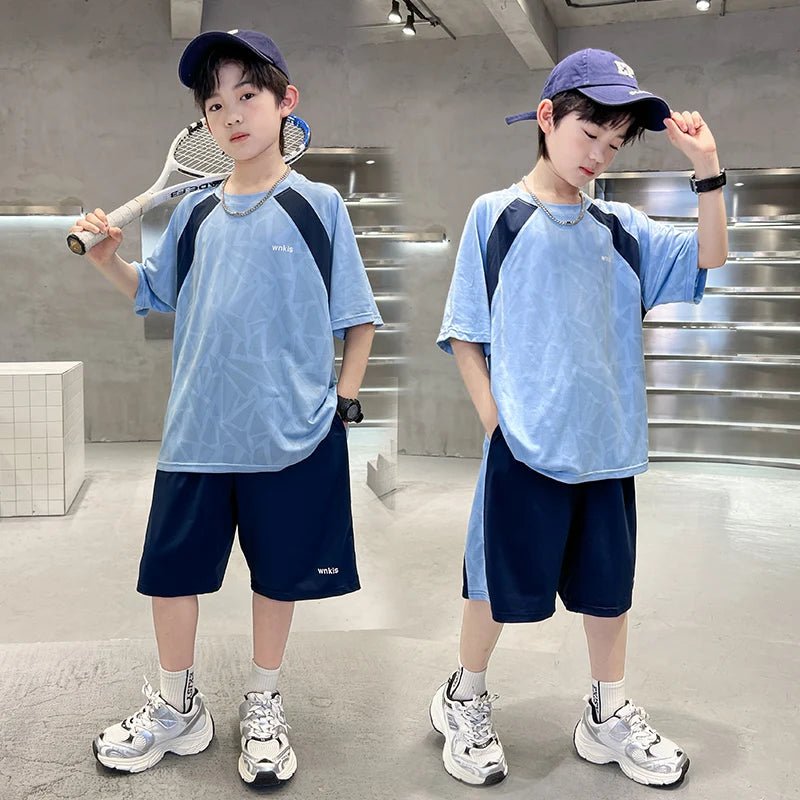 Boys Clothes Sets Summer Kids Sport Short Sleeve T-shirt + Shorts 2 Pieces Suit Teenage Child Outfits For 5 6 8 10 12 14 Years - Mom & Kids