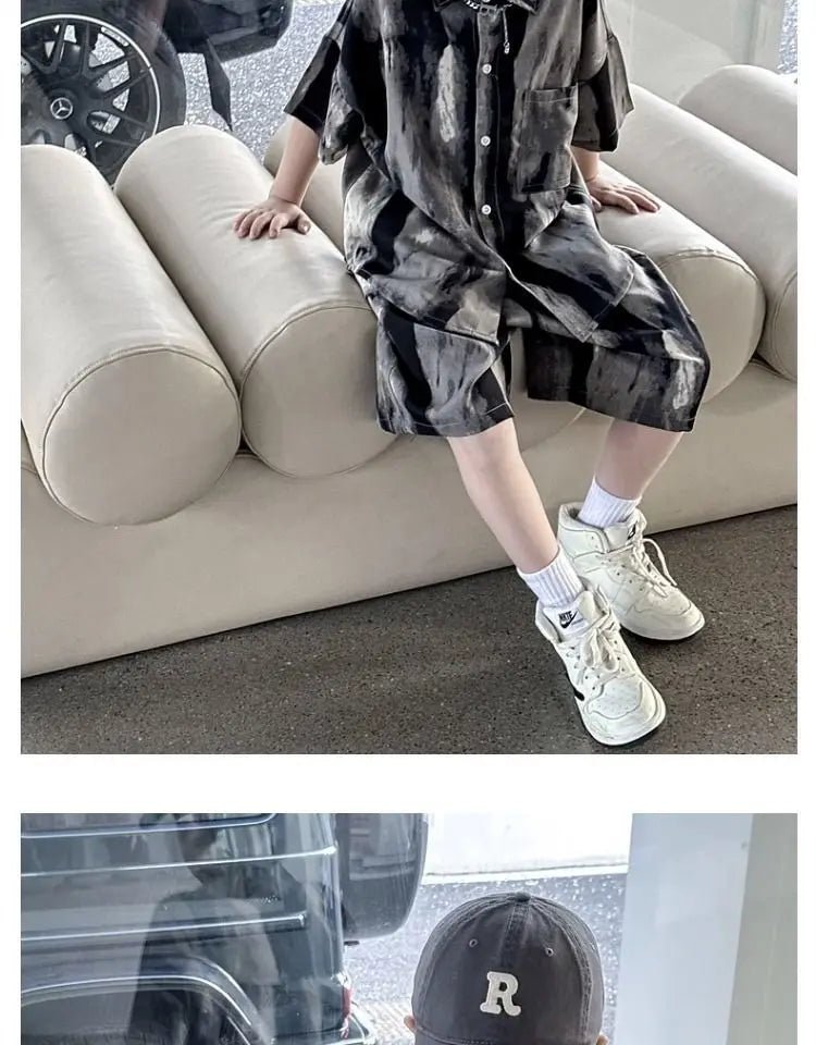 Boys Fashion Summer Tye-die Short Sleeve Shirts+Pants 2pcs Suits Years Kids Trend Streetwear Oufits Sets Children Clothing - Mom & Kids