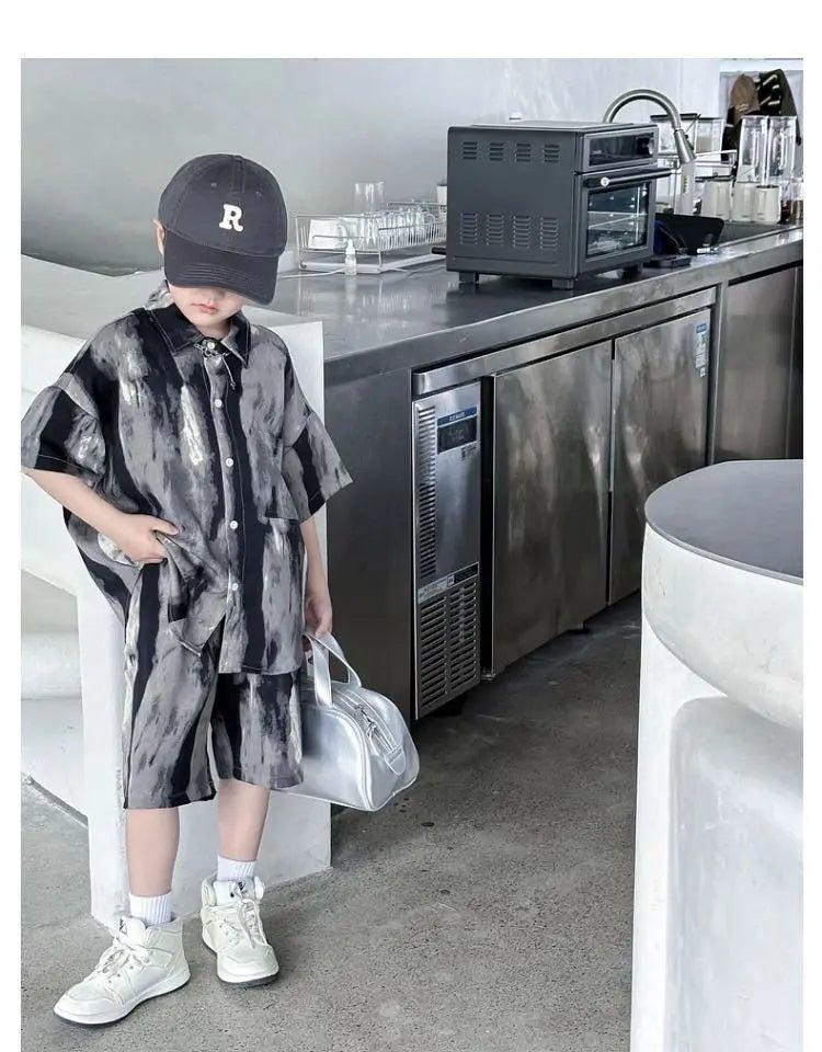 Boys Fashion Summer Tye-die Short Sleeve Shirts+Pants 2pcs Suits Years Kids Trend Streetwear Oufits Sets Children Clothing - Mom & Kids