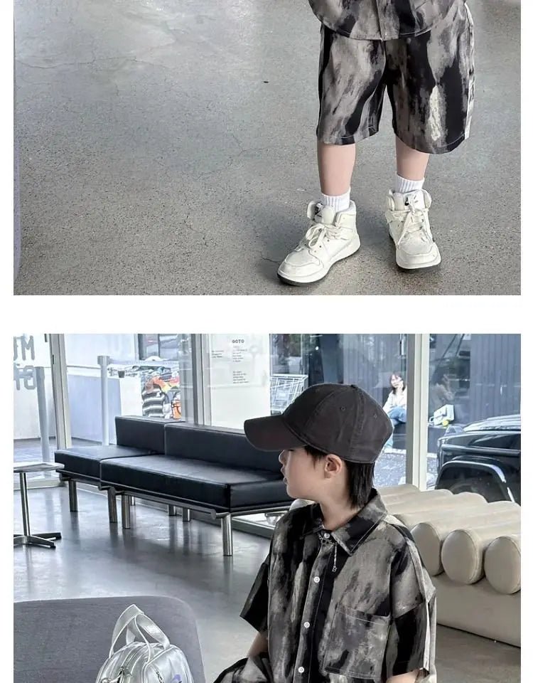 Boys Fashion Summer Tye-die Short Sleeve Shirts+Pants 2pcs Suits Years Kids Trend Streetwear Oufits Sets Children Clothing - Mom & Kids