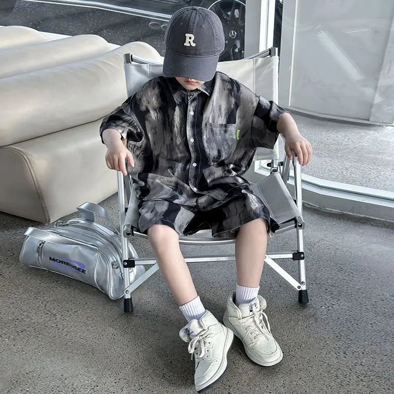 Boys Fashion Summer Tye-die Short Sleeve Shirts+Pants 2pcs Suits Years Kids Trend Streetwear Oufits Sets Children Clothing - Mom & Kids