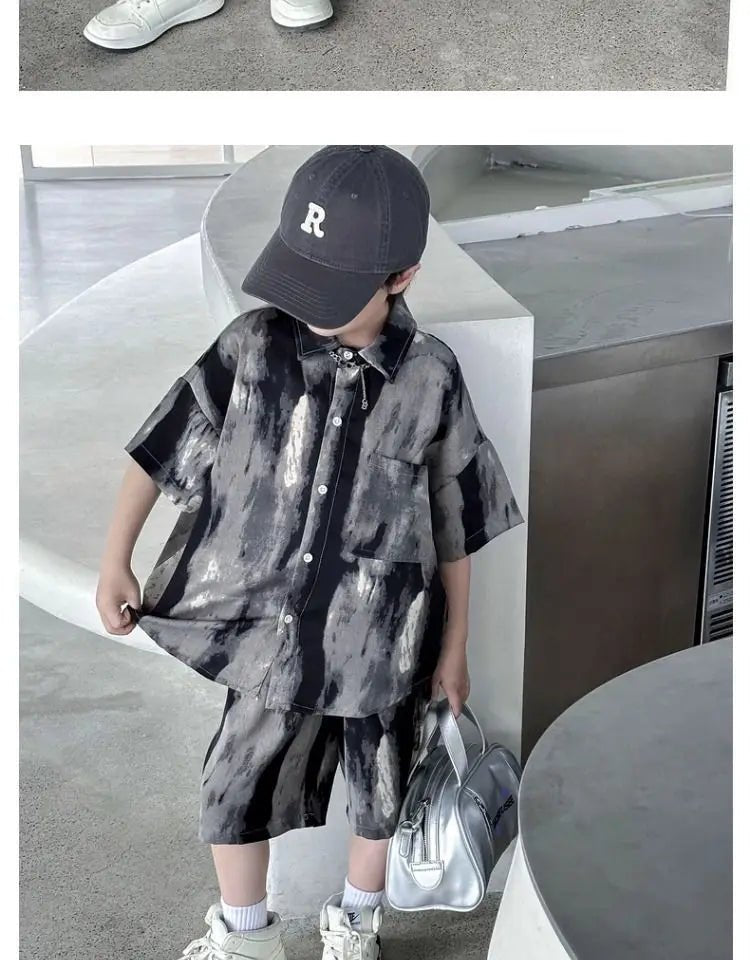 Boys Fashion Summer Tye-die Short Sleeve Shirts+Pants 2pcs Suits Years Kids Trend Streetwear Oufits Sets Children Clothing - Mom & Kids