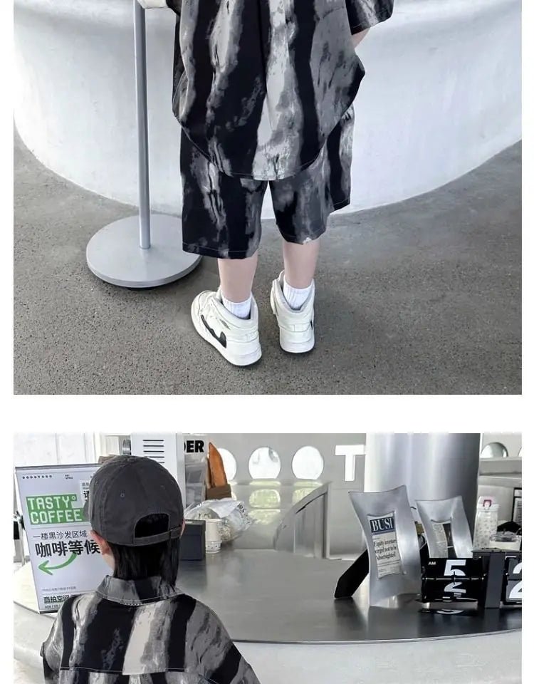Boys Fashion Summer Tye-die Short Sleeve Shirts+Pants 2pcs Suits Years Kids Trend Streetwear Oufits Sets Children Clothing - Mom & Kids