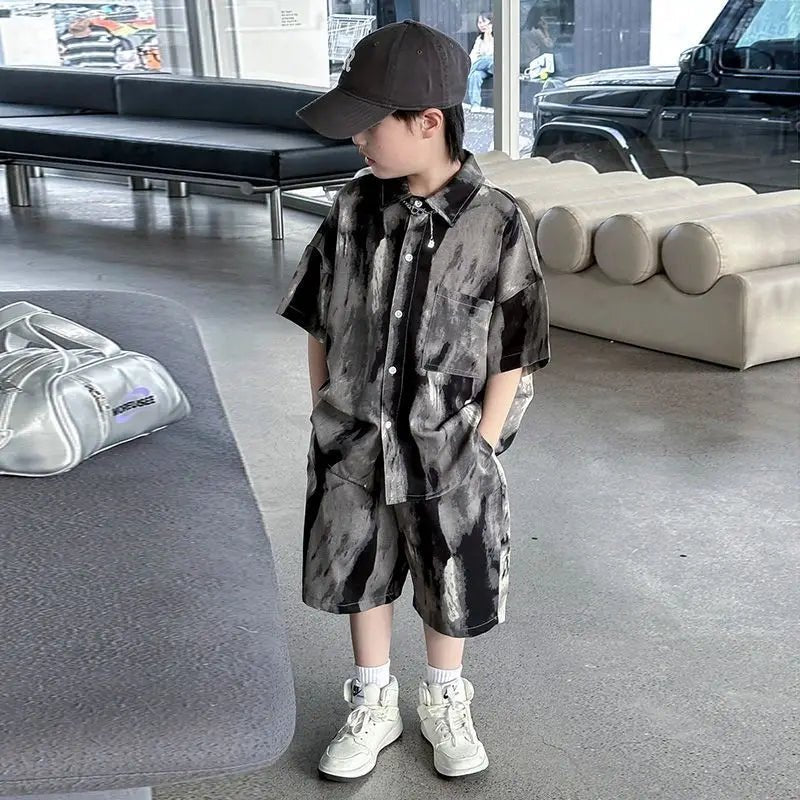 Boys Fashion Summer Tye-die Short Sleeve Shirts+Pants 2pcs Suits Years Kids Trend Streetwear Oufits Sets Children Clothing - Mom & Kids