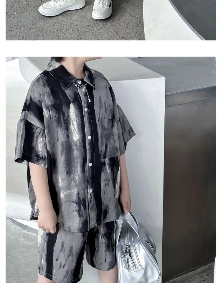 Boys Fashion Summer Tye-die Short Sleeve Shirts+Pants 2pcs Suits Years Kids Trend Streetwear Oufits Sets Children Clothing - Mom & Kids