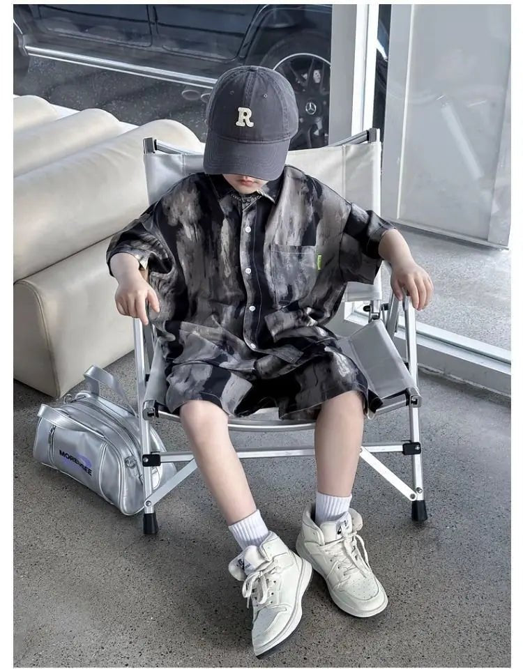 Boys Fashion Summer Tye-die Short Sleeve Shirts+Pants 2pcs Suits Years Kids Trend Streetwear Oufits Sets Children Clothing - Mom & Kids