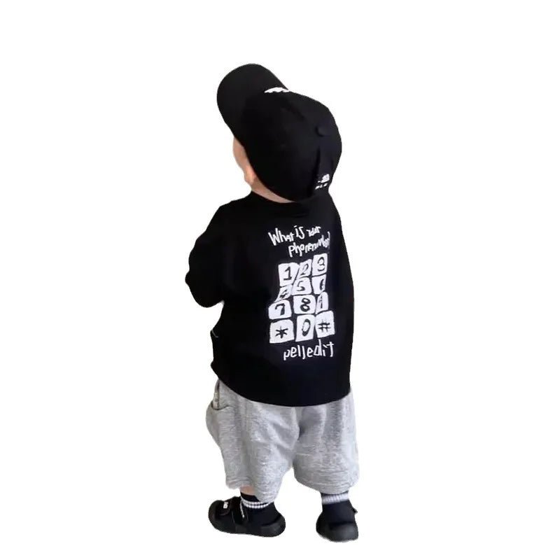 Boys' Short Sleeved Pure Cotton Base Shirt Loose Breathable Handsome Letter Button Stylish - Mom & Kids