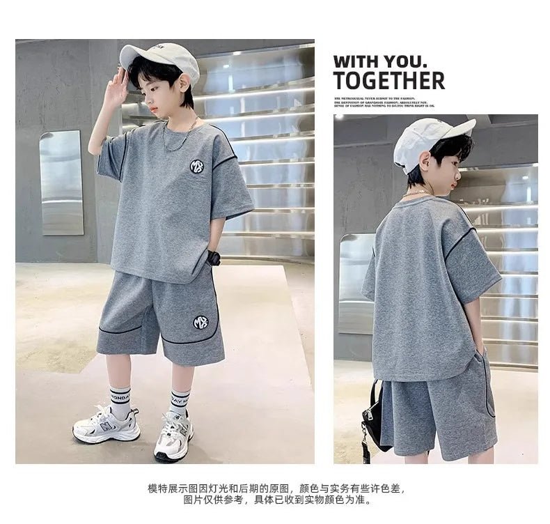 Boys Suit Child set Clothes Short-Sleeved loose black t-shirt + half pants Teenager Tracksuits Kids 8 10 12 year - Mom & Kids