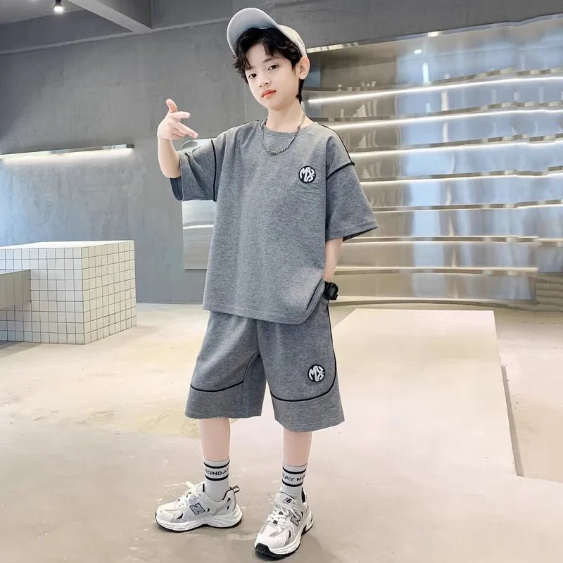 Boys Suit Child set Clothes Short-Sleeved loose black t-shirt + half pants Teenager Tracksuits Kids 8 10 12 year - Mom & Kids