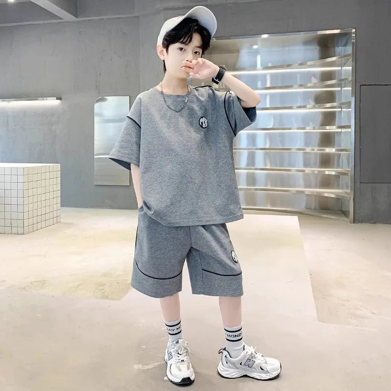 Boys Suit Child set Clothes Short-Sleeved loose black t-shirt + half pants Teenager Tracksuits Kids 8 10 12 year - Mom & Kids