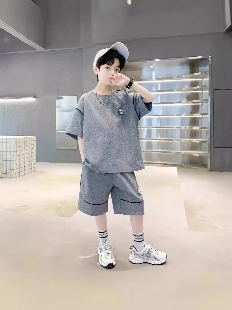Boys Suit Child set Clothes Short-Sleeved loose black t-shirt + half pants Teenager Tracksuits Kids 8 10 12 year - Mom & Kids