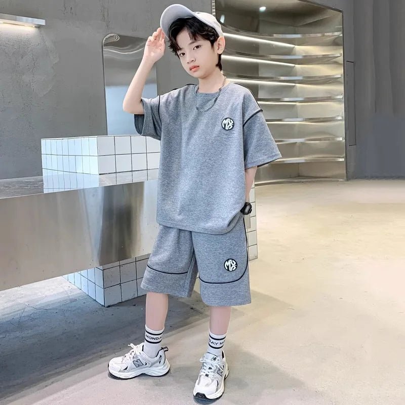 Boys Suit Child set Clothes Short-Sleeved loose black t-shirt + half pants Teenager Tracksuits Kids 8 10 12 year - Mom & Kids