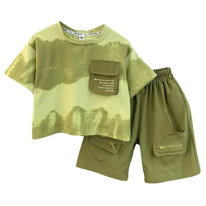 Boys Summer Clothes Set Camouflage Short Sleeve T-shirt + Cargo Shorts 2PCS Kids Casual Streetwear Outfit Two-piece set - Mom & Kids