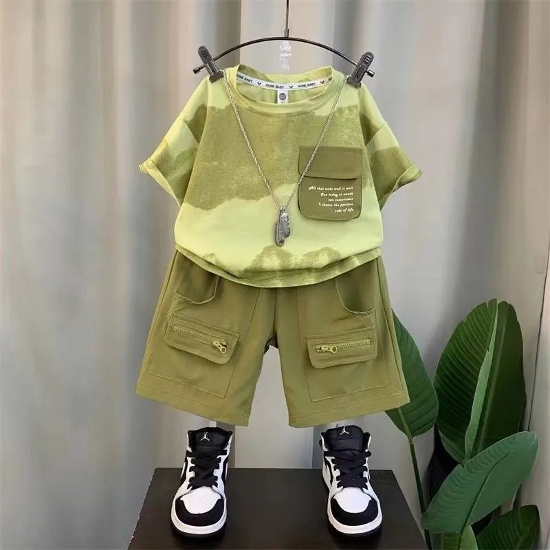 Boys Summer Clothes Set Camouflage Short Sleeve T-shirt + Cargo Shorts 2PCS Kids Casual Streetwear Outfit Two-piece set - Mom & Kids