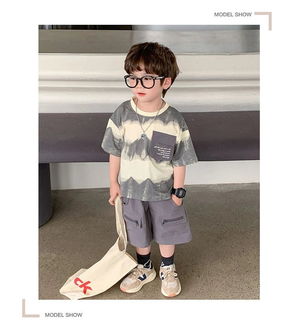 Boys Summer Clothes Set Camouflage Short Sleeve T-shirt + Cargo Shorts 2PCS Kids Casual Streetwear Outfit Two-piece set - Mom & Kids