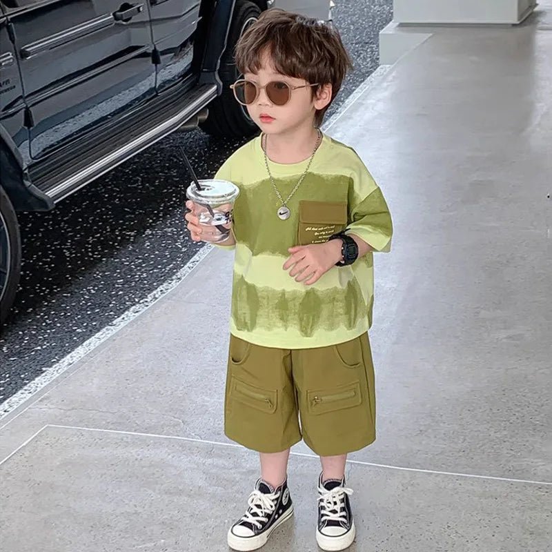 Boys Summer Clothes Set Camouflage Short Sleeve T-shirt + Cargo Shorts 2PCS Kids Casual Streetwear Outfit Two-piece set - Mom & Kids