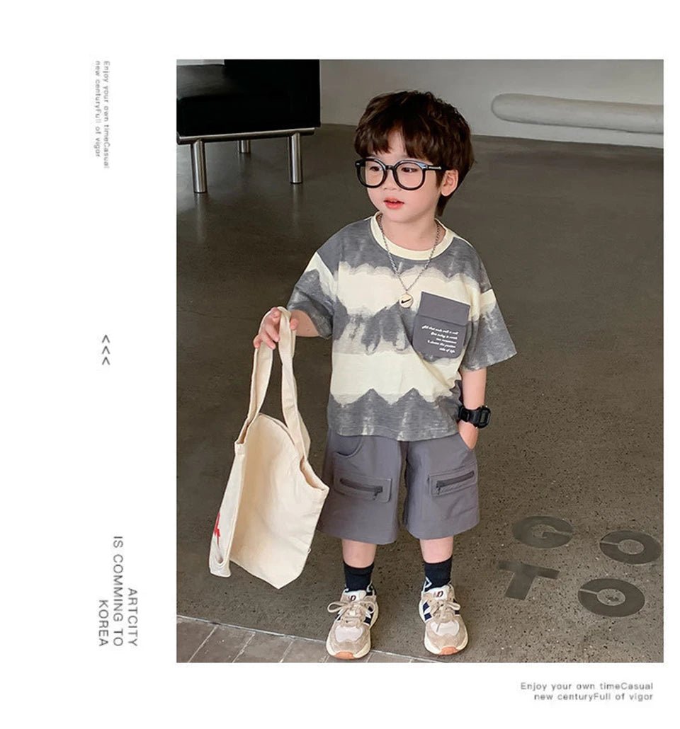 Boys Summer Clothes Set Camouflage Short Sleeve T-shirt + Cargo Shorts 2PCS Kids Casual Streetwear Outfit Two-piece set - Mom & Kids