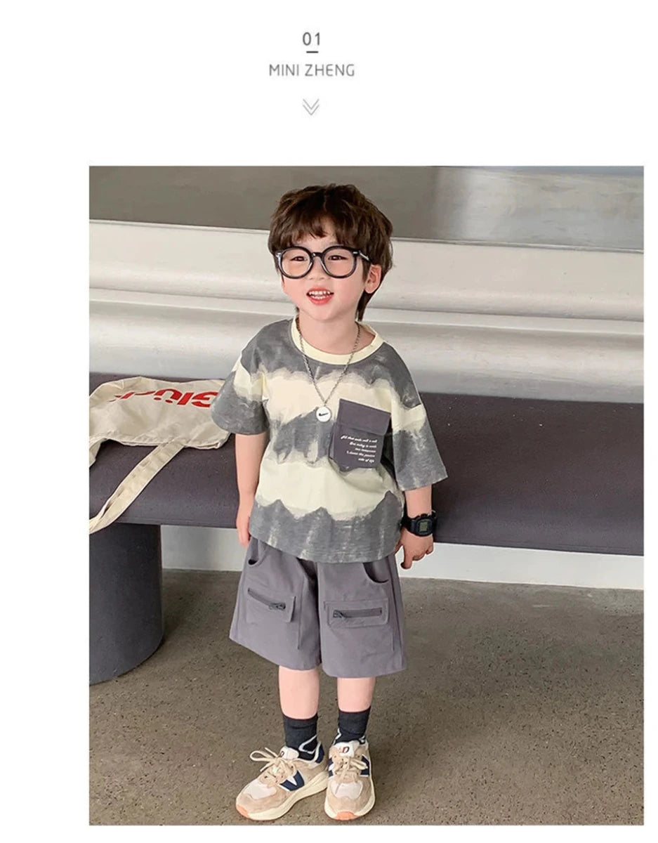 Boys Summer Clothes Set Camouflage Short Sleeve T-shirt + Cargo Shorts 2PCS Kids Casual Streetwear Outfit Two-piece set - Mom & Kids