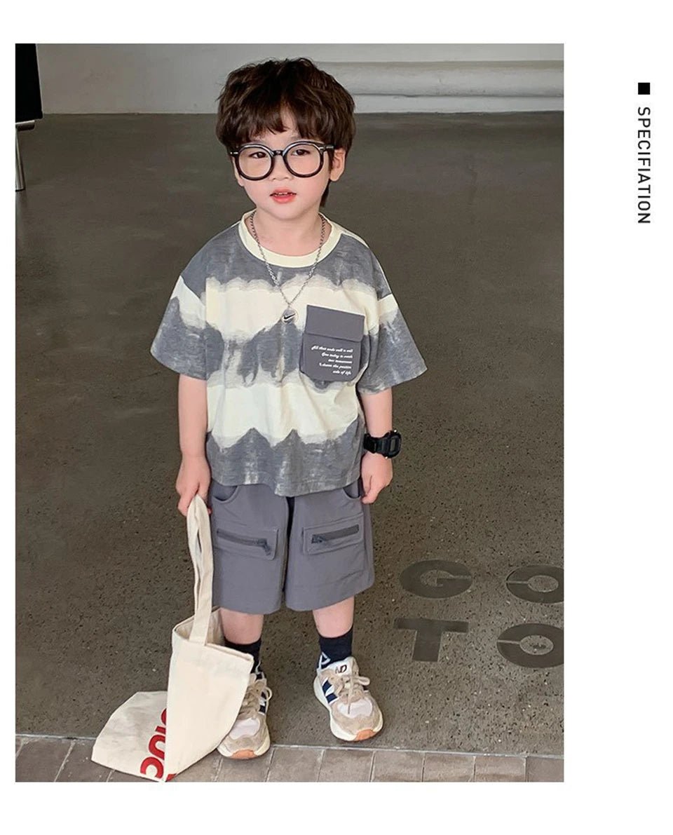 Boys Summer Clothes Set Camouflage Short Sleeve T-shirt + Cargo Shorts 2PCS Kids Casual Streetwear Outfit Two-piece set - Mom & Kids