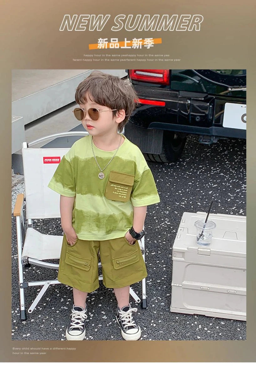 Boys Summer Clothes Set Camouflage Short Sleeve T-shirt + Cargo Shorts 2PCS Kids Casual Streetwear Outfit Two-piece set - Mom & Kids