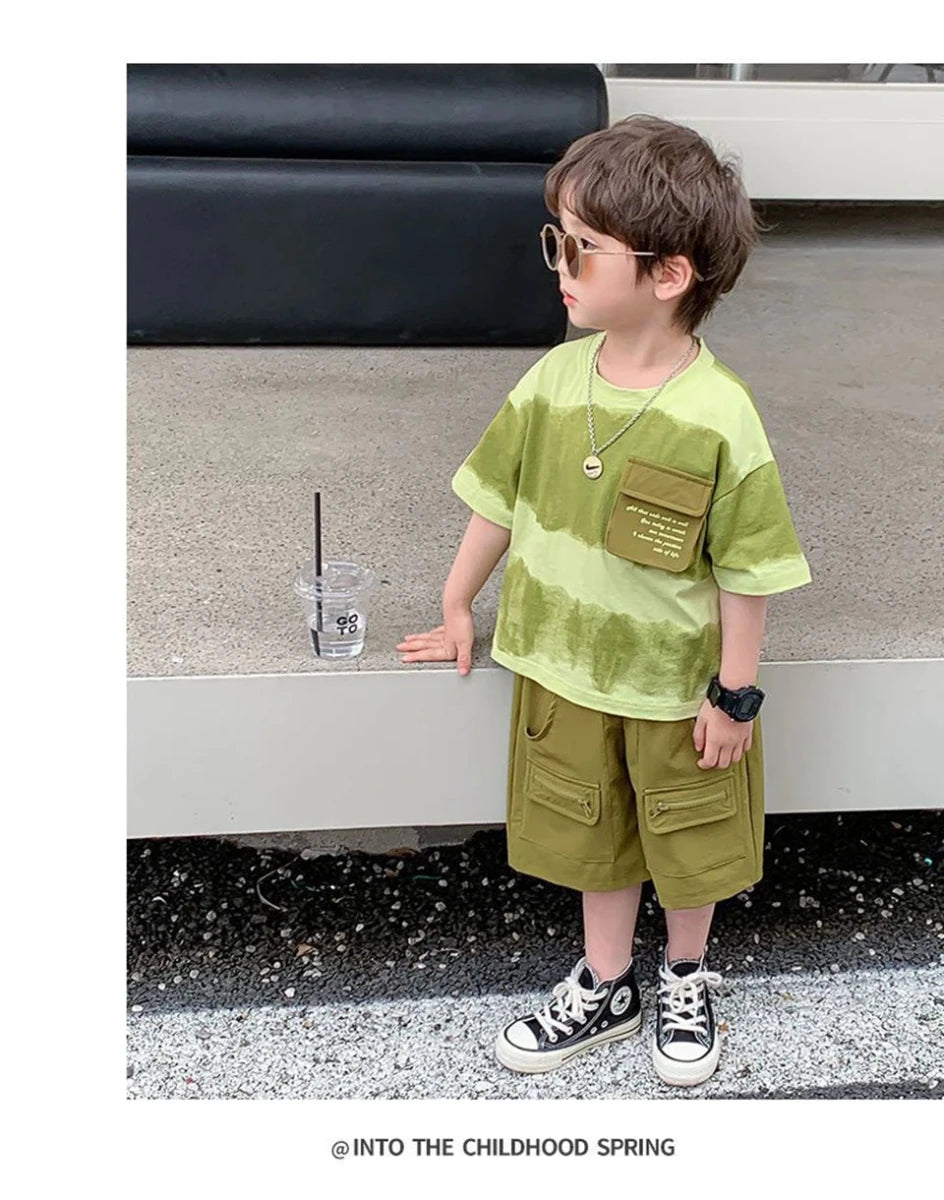 Boys Summer Clothes Set Camouflage Short Sleeve T-shirt + Cargo Shorts 2PCS Kids Casual Streetwear Outfit Two-piece set - Mom & Kids