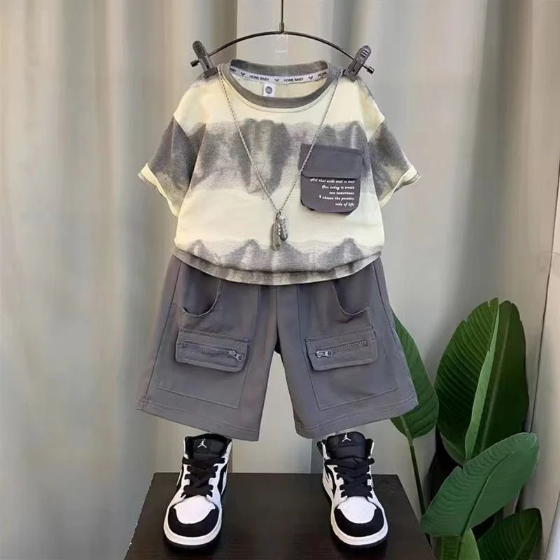 Boys Summer Clothes Set Camouflage Short Sleeve T-shirt + Cargo Shorts 2PCS Kids Casual Streetwear Outfit Two-piece set - Mom & Kids