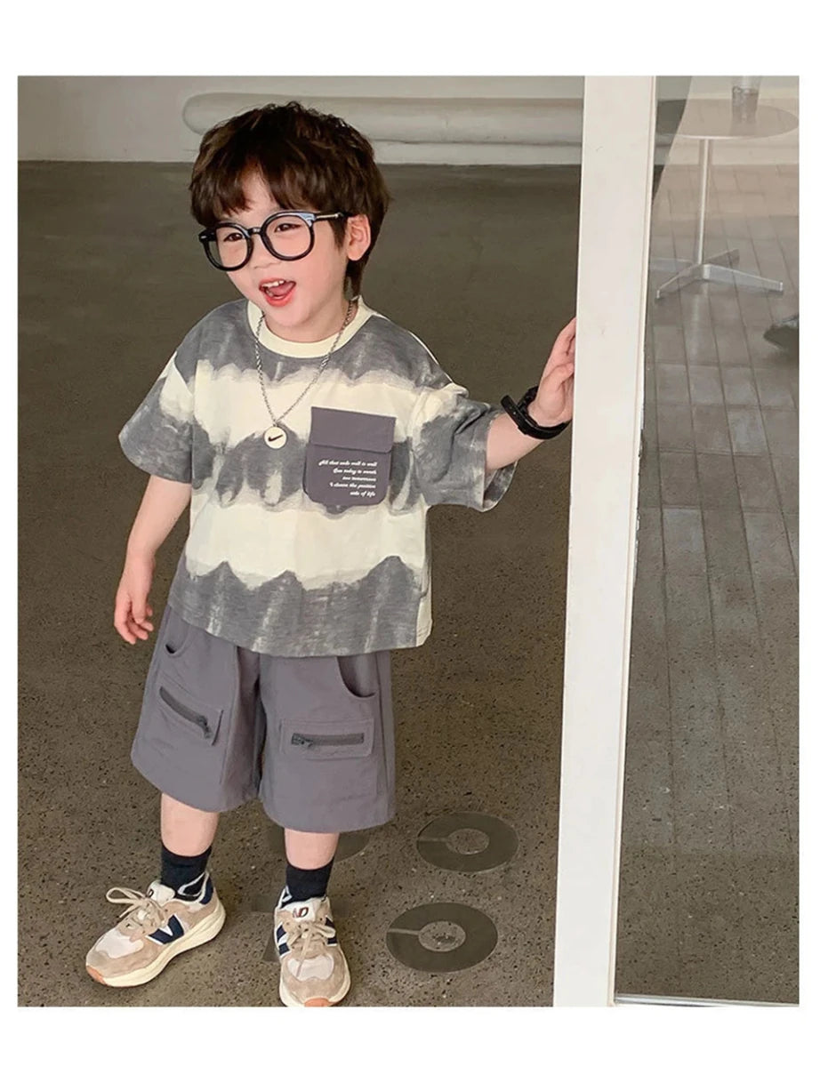 Boys Summer Clothes Set Camouflage Short Sleeve T-shirt + Cargo Shorts 2PCS Kids Casual Streetwear Outfit Two-piece set - Mom & Kids