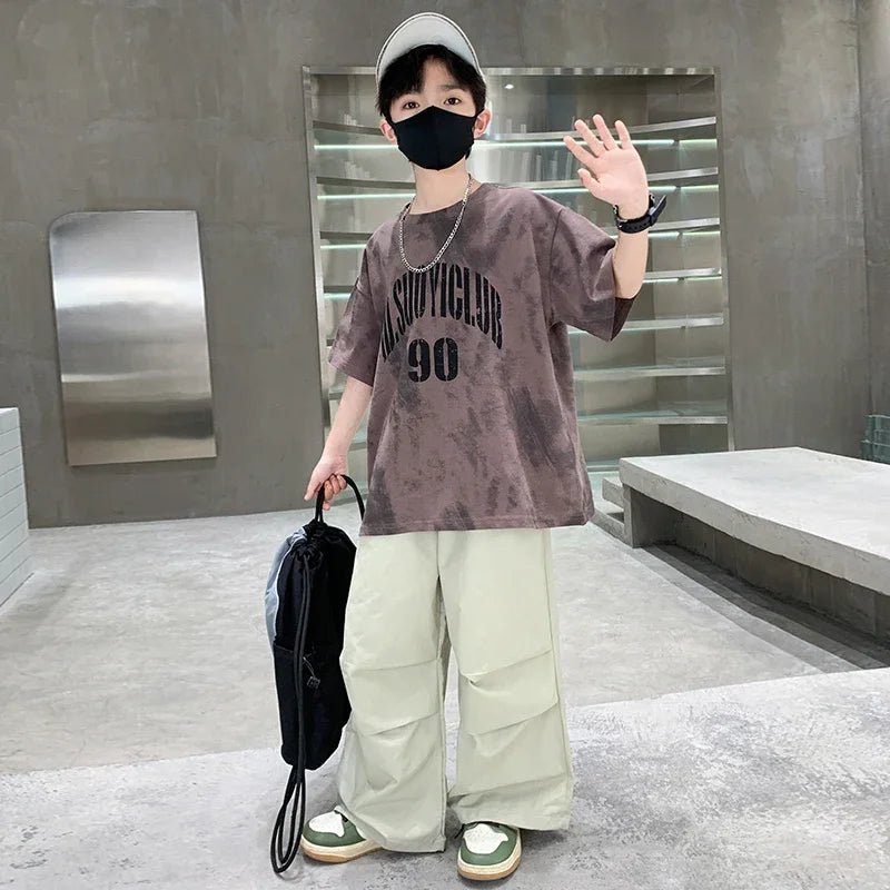 Boys Summer Clothing Set Children Casual Cotton Outfit Suit Brown Color Kids Cotton - Mom & Kids