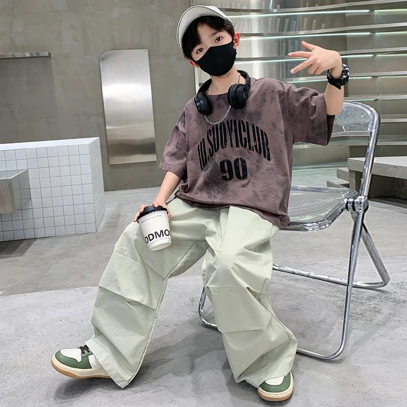 Boys Summer Clothing Set Children Casual Cotton Outfit Suit Brown Color Kids Cotton - Mom & Kids