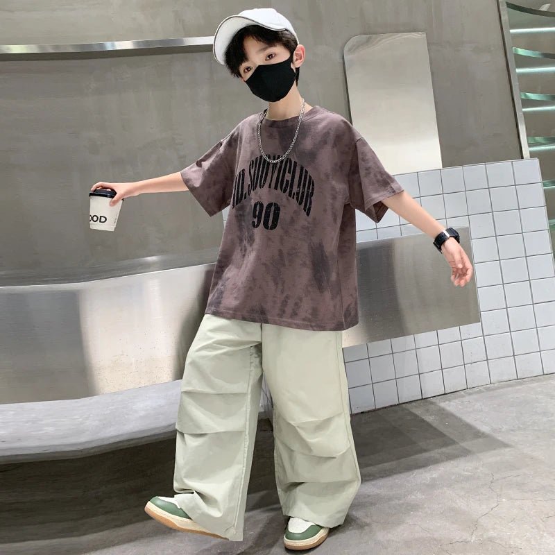 Boys Summer Clothing Set Children Casual Cotton Outfit Suit Brown Color Kids Cotton - Mom & Kids