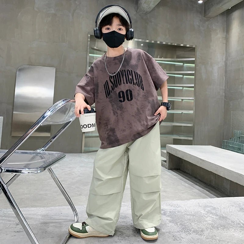 Boys Summer Clothing Set Children Casual Cotton Outfit Suit Brown Color Kids Cotton - Mom & Kids